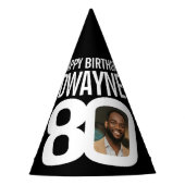 80e verjaardag foto gepersonaliseerde wit zwart feesthoedjes (Voorkant)