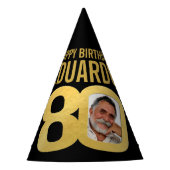 80e verjaardag foto gepersonaliseerde zwart en gou feesthoedjes (Voorkant)