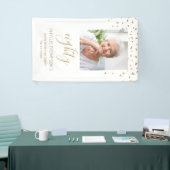 80e verjaardag Foto Gold Confetti White Spandoek (Beurs)