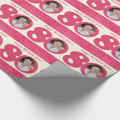 80e verjaardag foto leuk crème roze wrapping cadeaupapier (Hoek)