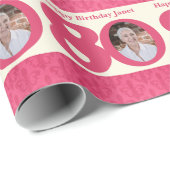 80e verjaardag foto leuk crème roze wrapping cadeaupapier (Rol Hoek)