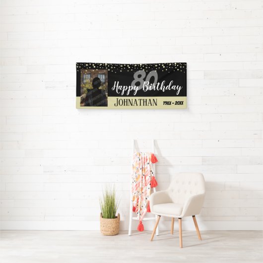 80e verjaardag Foto met Confetti Spandoek (Insitu)
