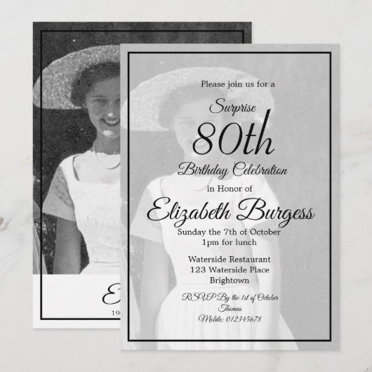 80e verjaardag Foto Monogram Elegant Birthday Kaart (Voorkant / Achterkant)