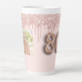 80e verjaardag foto roos goud glitter roze ballon latte mok (Voorkant)