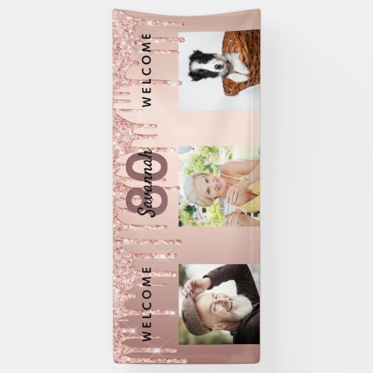 80e verjaardag foto roos gouden glitter sparkle spandoek (Verticaal)