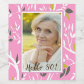 80e verjaardag foto roze botanisch patroon wijn etiket (Enkel label)