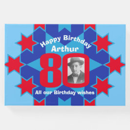 80e verjaardag foto ster rood blauw gastenboek