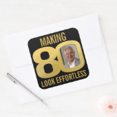 80e verjaardag foto zwart en goud moeiteloos vierkante sticker (Envelop)