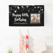 80e verjaardag foto zwart wit zilveren sterren spandoek (Insitu)