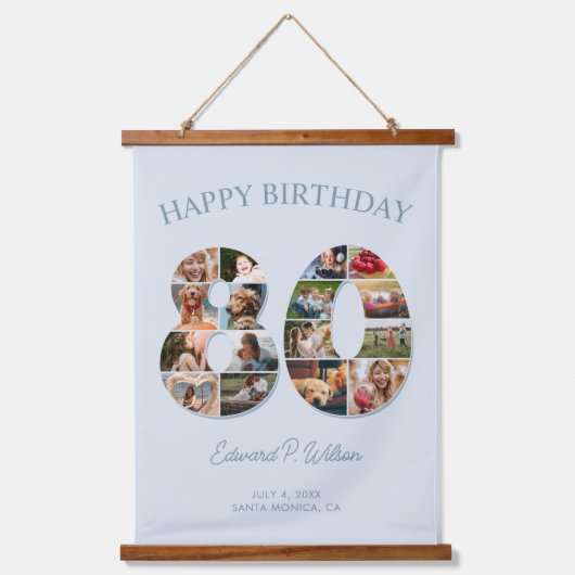 80e verjaardag fotocollage Elegant en tijdloos Hangend Wandkleed (Voorkant)