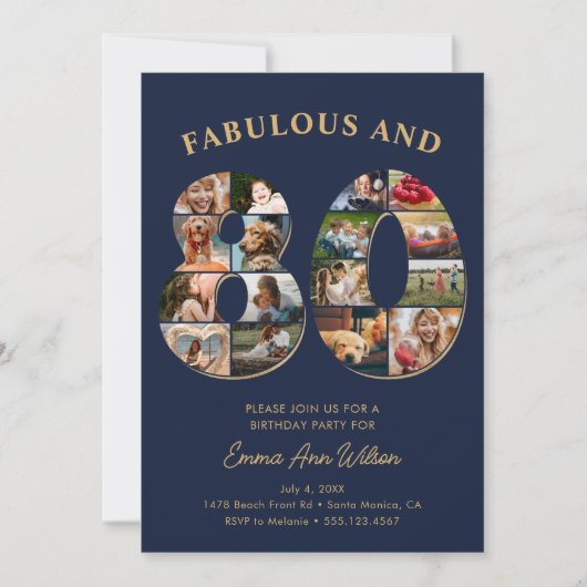 80e verjaardag fotocollage Elegant en tijdloos Kaart (Voorkant)