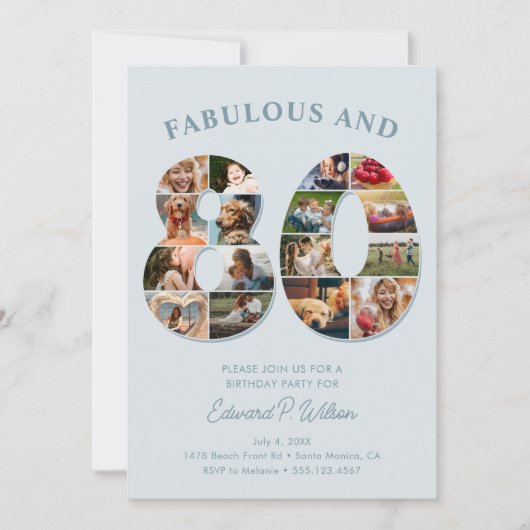 80e verjaardag fotocollage Elegant en tijdloos Kaart (Voorkant)