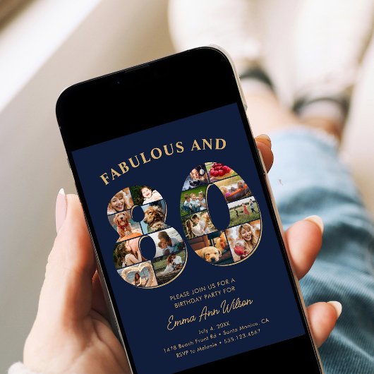 80e verjaardag fotocollage Elegant en tijdloos Kaart