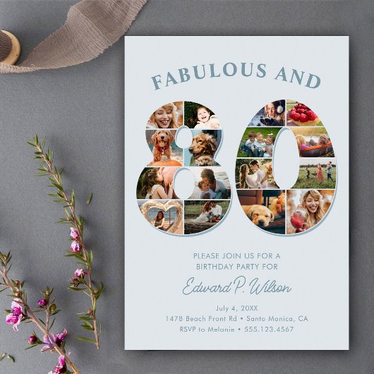 80e verjaardag fotocollage Elegant en tijdloos Kaart