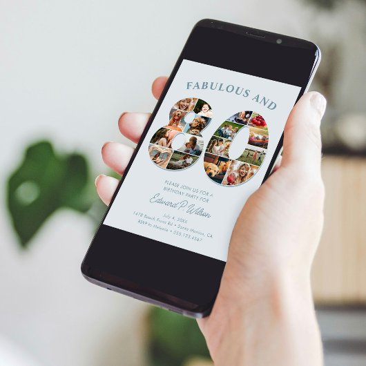 80e verjaardag fotocollage Elegant en tijdloos Kaart