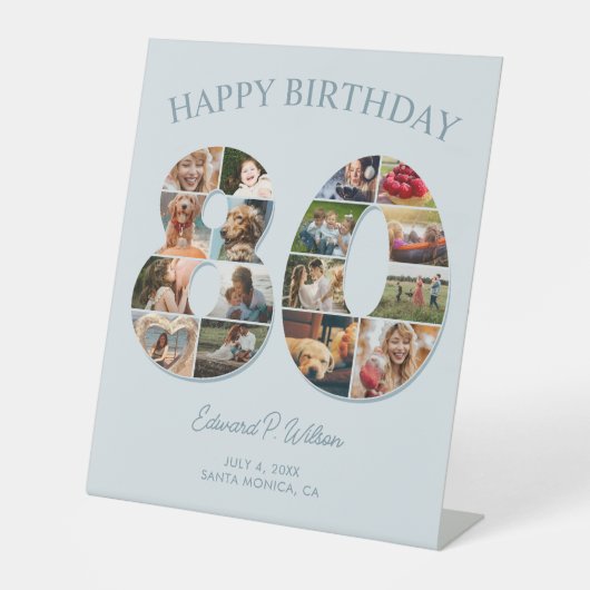 80e verjaardag fotocollage Elegant en tijdloos Reclamebord Met Voetstuk (Voorkant)