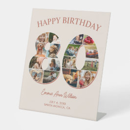 80e verjaardag fotocollage Elegant en tijdloos Reclamebord Met Voetstuk