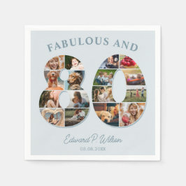 80e verjaardag fotocollage Elegant en tijdloos Servet