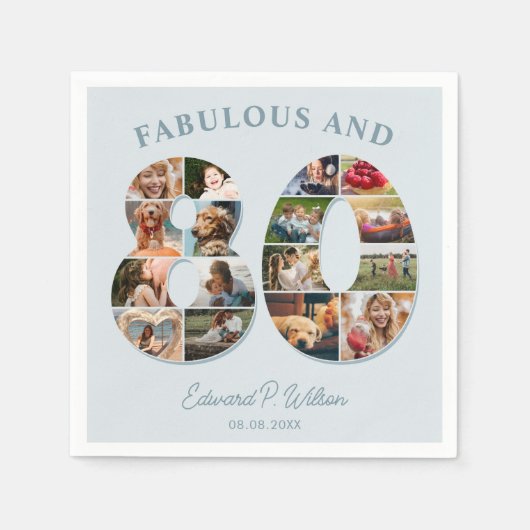 80e verjaardag fotocollage Elegant en tijdloos Servet (Voorkant)