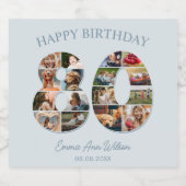 80e verjaardag fotocollage Elegant en tijdloos Sparkling Wijnetiket (Enkel label)