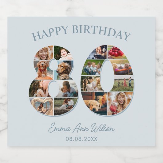 80e verjaardag fotocollage Elegant en tijdloos Sparkling Wijnetiket (Enkel label)