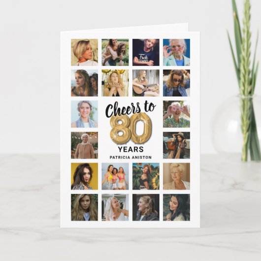 80e verjaardag Fotocollage Kaart (Voorkant)