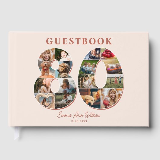 80e verjaardag Fotocollage Milestone Gastenboek (Voorkant)