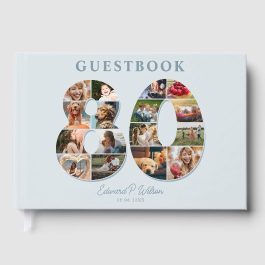 80e verjaardag Fotocollage Milestone Gastenboek (Voorkant)