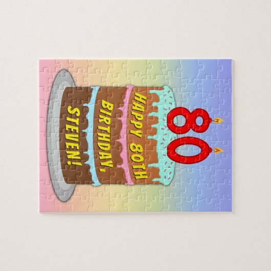 80e verjaardag: Fun Cake and Candles + Custom Name Legpuzzel (Horizontaal)