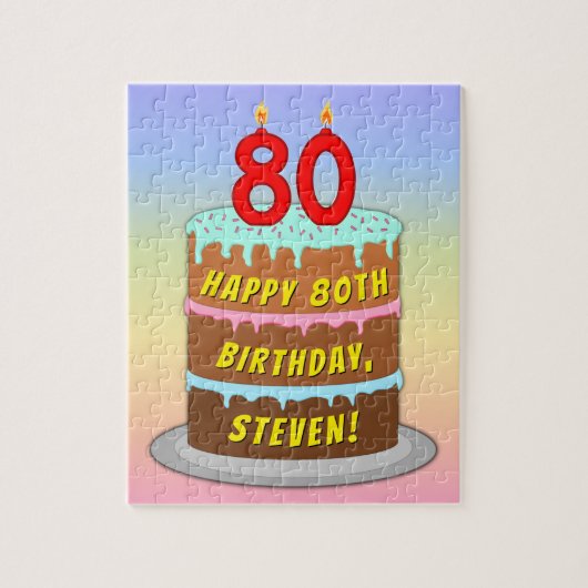 80e verjaardag: Fun Cake and Candles + Custom Name Legpuzzel (Verticaal)