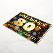 80e verjaardag — Fun, kleurrijke Fireworks look Folie Uitnodiging (Gedraaid)