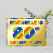 80e verjaardag - Fun, regenboogspectrum "80" Folie Uitnodiging (Staand Voorkant)