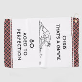 80e verjaardag Funny Golfer, gepersonaliseerde naa Golfhanddoek (Horizontaal)