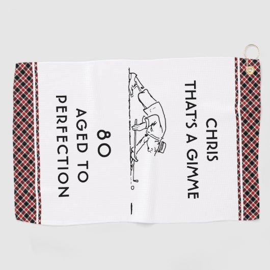 80e verjaardag Funny Golfer, gepersonaliseerde naa Golfhanddoek (Horizontaal)