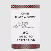 80e verjaardag Funny Golfer, gepersonaliseerde naa Golfhanddoek (Voorkant)