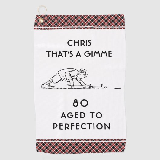 80e verjaardag Funny Golfer, gepersonaliseerde naa Golfhanddoek (Voorkant)
