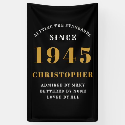 80e verjaardag Geboren in 1945 Naam toevoegen Zwar Spandoek (Verticaal)