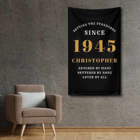 80e verjaardag Geboren in 1945 Naam toevoegen Zwar Spandoek