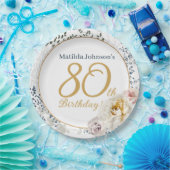 80e verjaardag geel bloemig elegante aangepaste fo papieren bordje (Feest)