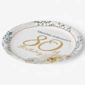 80e verjaardag geel bloemig elegante aangepaste fo papieren bordje (Gekanteld)