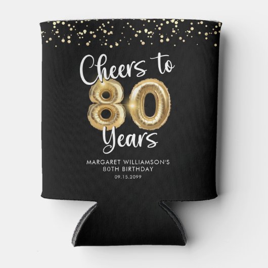 80e verjaardag gejuich voor 80 jaar zwart goud blikjeskoeler (Voorkant)