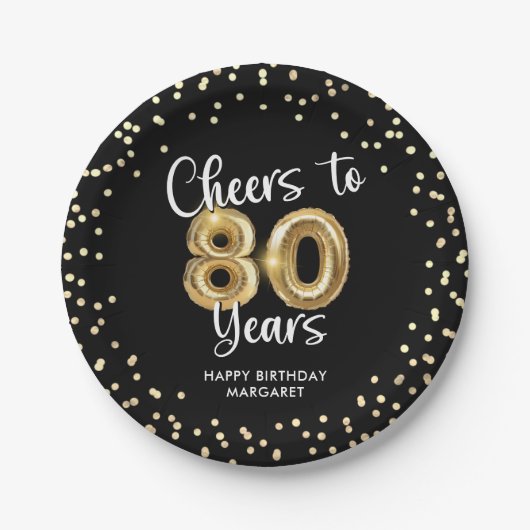 80e verjaardag gejuich voor 80 jaar zwart goud papieren bordje (Voorkant)