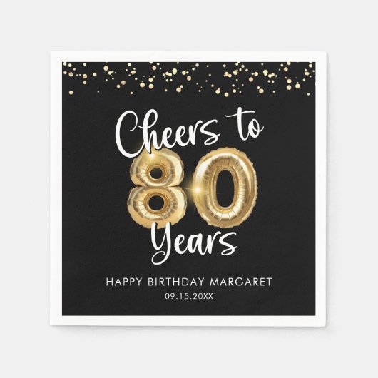 80e verjaardag gejuich voor 80 jaar zwart goud servet (Voorkant)