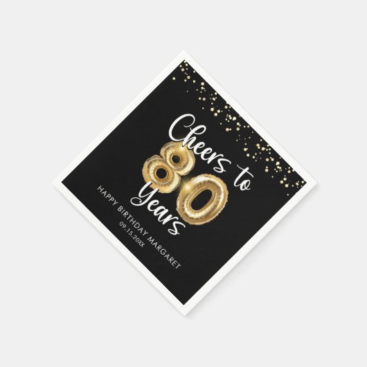 80e verjaardag gejuich voor 80 jaar zwart goud servet (Hoek)
