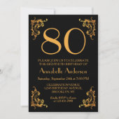 80e Verjaardag Glam Modern Goud Zwart  Retro Kaart (Voorkant)