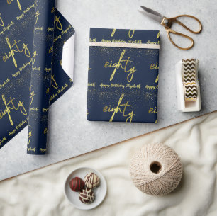 80e verjaardag Glamoureus Navy Gold Cadeaupapier
