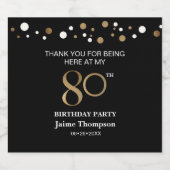 80e verjaardag Gold black confetti bedankt Aangepa Sparkling Wijnetiket (Enkel label)