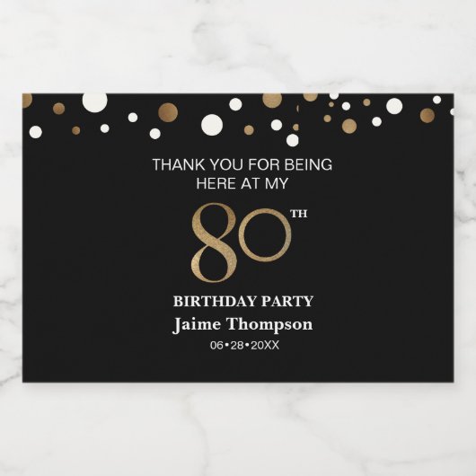 80e verjaardag Gold black confetti bedankt Aangepa Sparkling Wijnetiket (Enkel label)