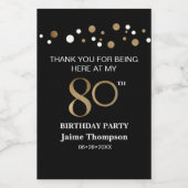 80e verjaardag Gold black confetti bedankt Aangepa Wijn Etiket (Enkel label)