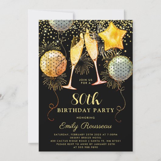80e verjaardag Gold Black Glitter Confetti Kaart (Voorkant)